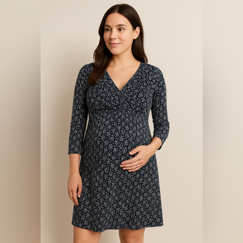 GAP Maternity Navy Floral Long Sleeve Dress Size Small